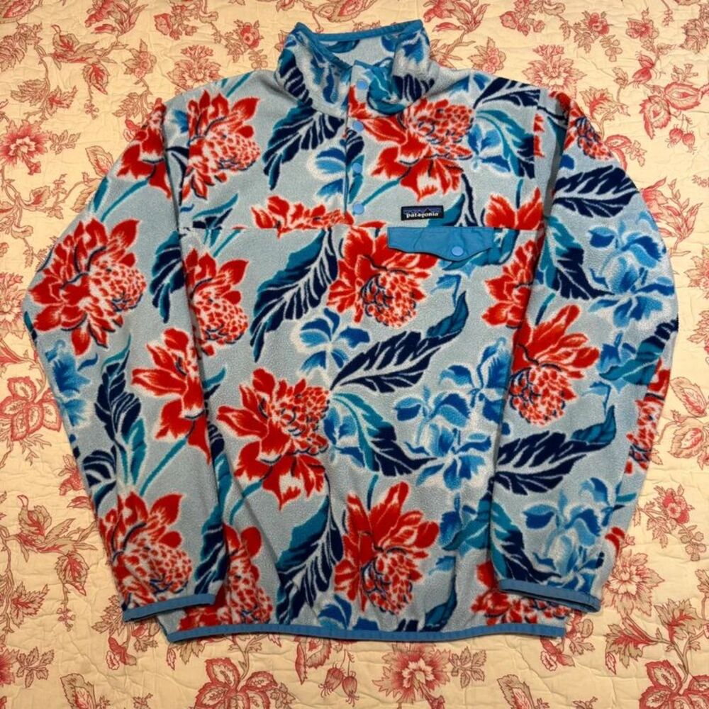 Beautiful Rare Patagonia Snap T Synchilla Fleece Floral Sweater